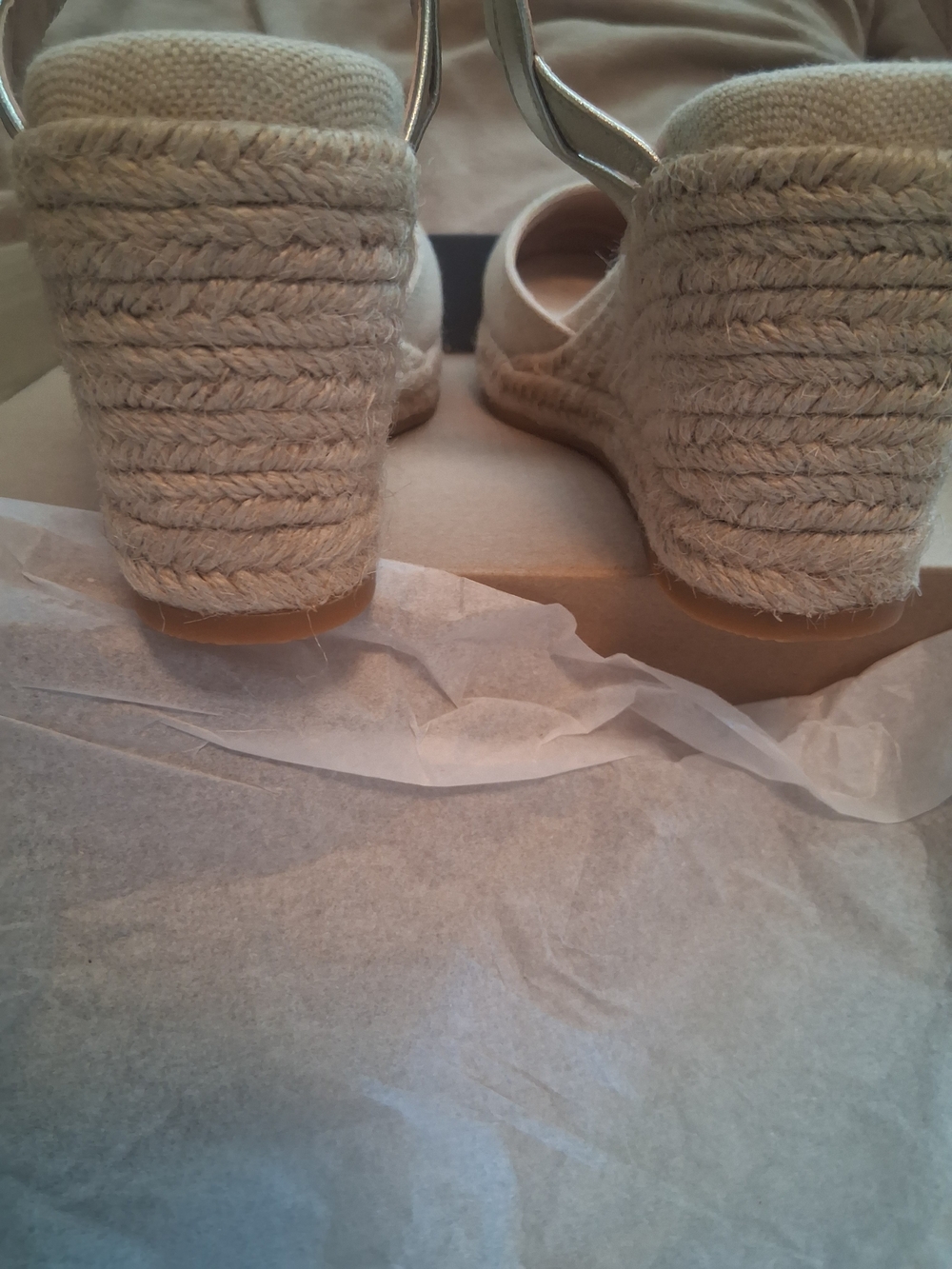 Cole Haan Beige Espadrille Wedge with Metallic Silver Ankle Strap - Picture 9 of 11